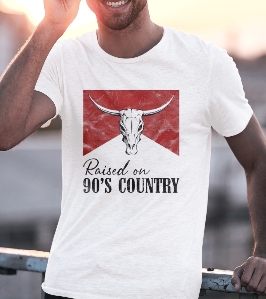Raised On 90’s Country Western Bull Skull T-Shirt