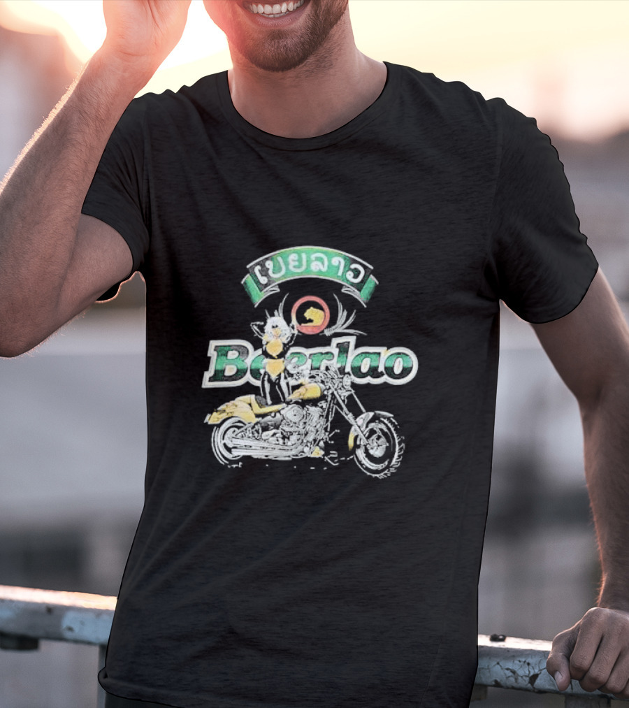 Beer Lao Lager Beerlao Biker Chick Motorcycle T-Shirt