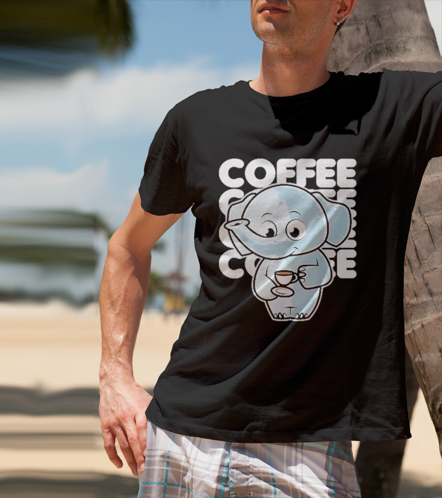 Cute Elephant Coffee Kawaii Neko Anime T-Shirt