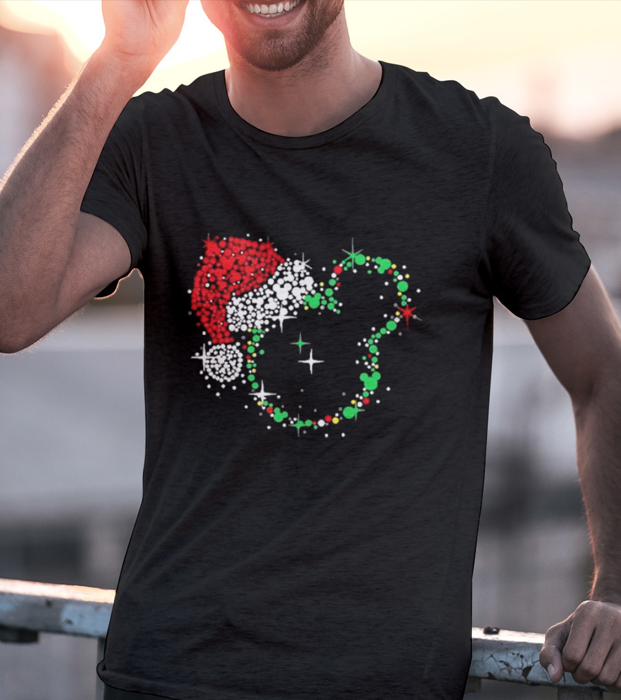 Mickey Mouse Santa Hat Christmas Lights Disney T-Shirt