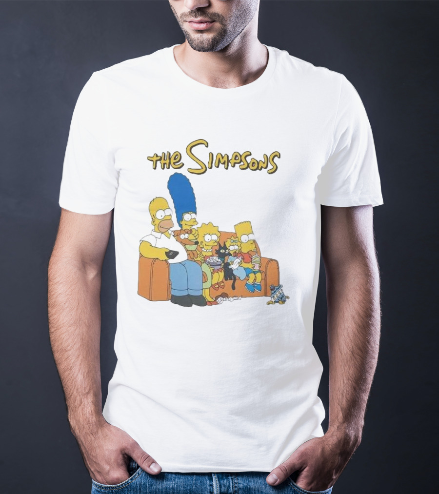 The Simpsons Couch Family Scene With Homer Marge Bart Lisa Maggie And Pets T-Shirt