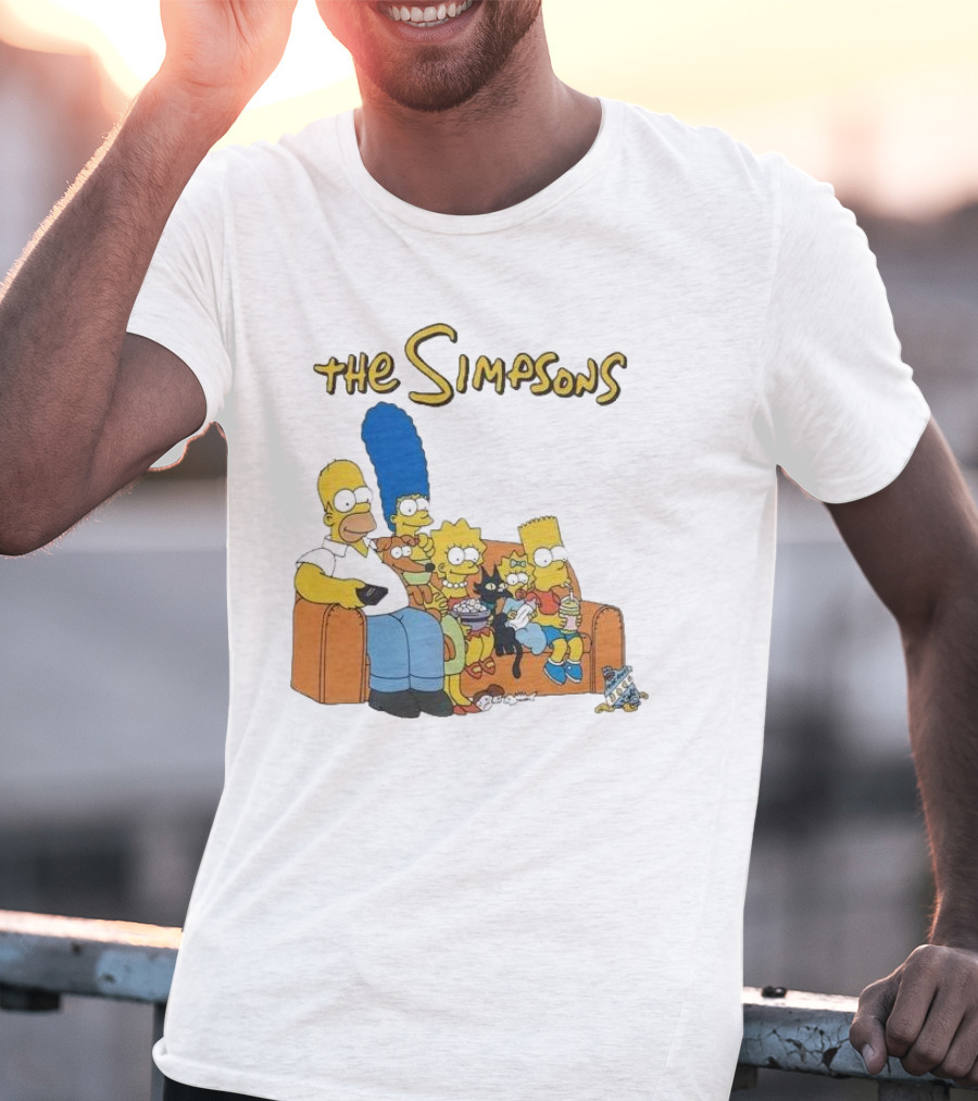 The Simpsons Couch Family Scene With Homer Marge Bart Lisa Maggie And Pets T-Shirt