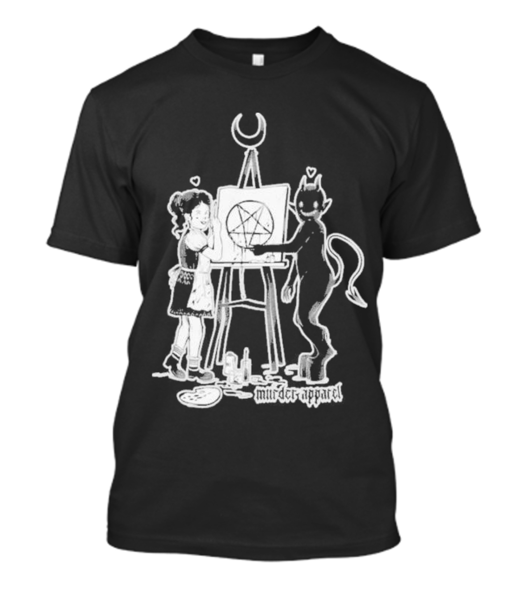 Girl And Satan Paint Night Murder Apparel Pentagram T-Shirt