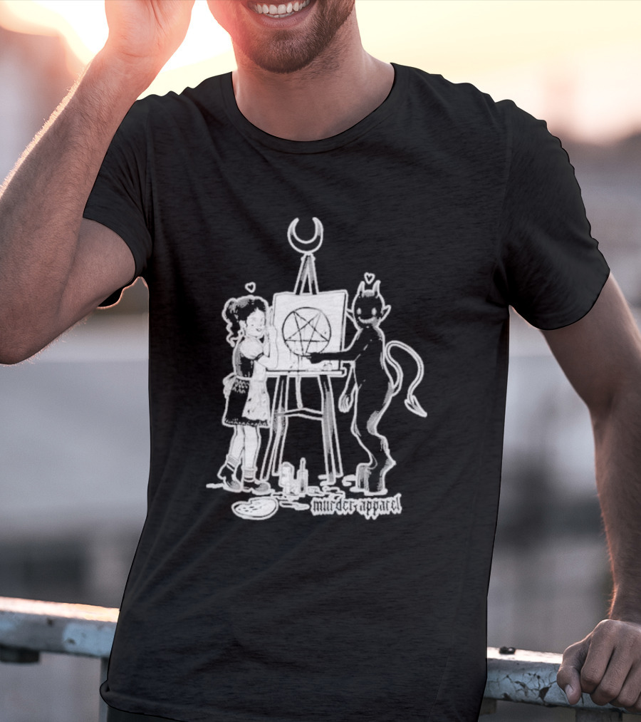 Girl And Satan Paint Night Murder Apparel Pentagram T-Shirt