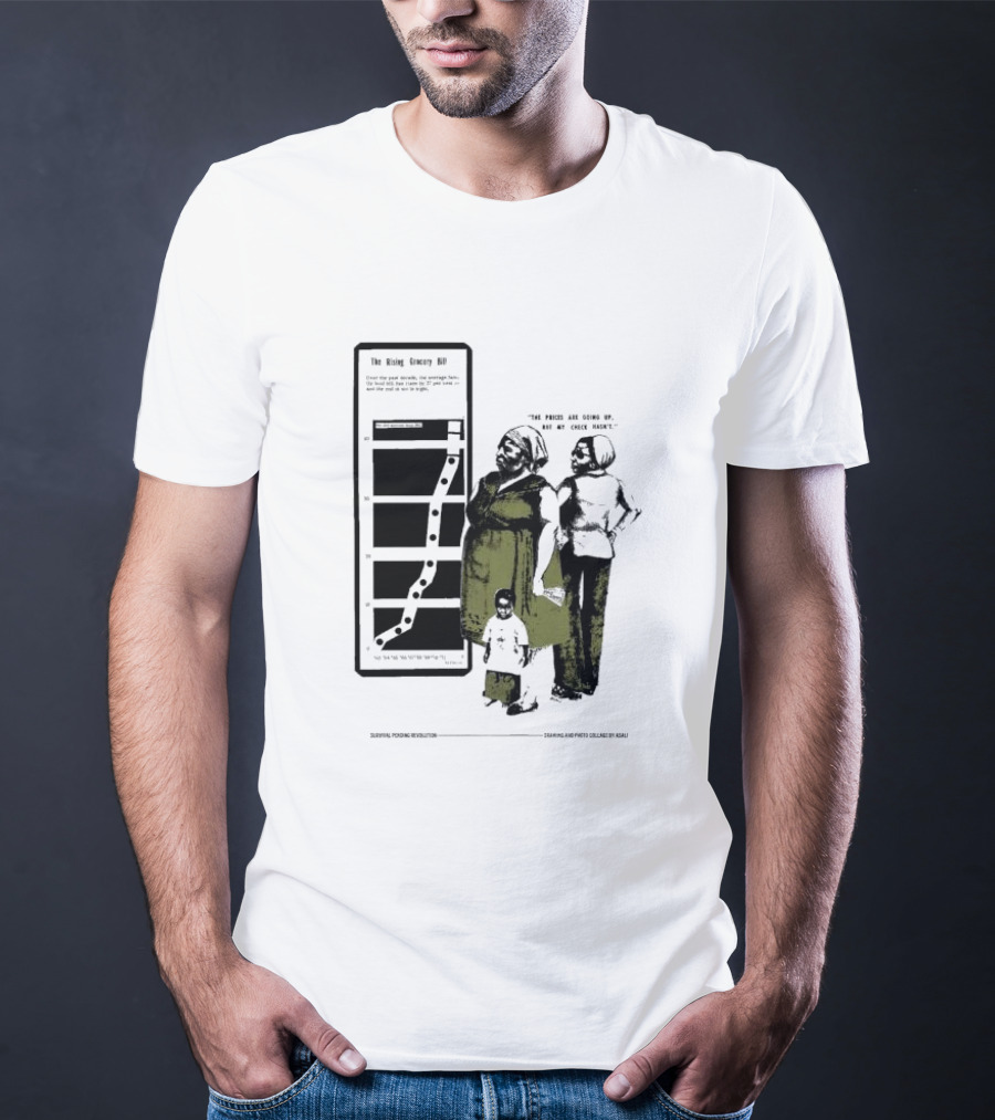 The Rising Grocery Bill The Prices Are Going Up But My Check Hasn’t Survival Pending Revolution Drawing And Photo Collage By Kali T-Shirt