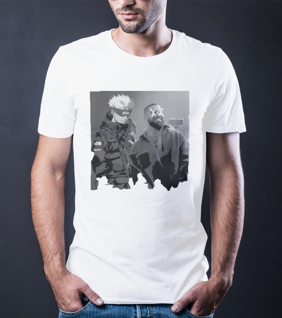 Drake X Gojo Satoru Crossover Black And White Manga Aesthetic T-Shirt