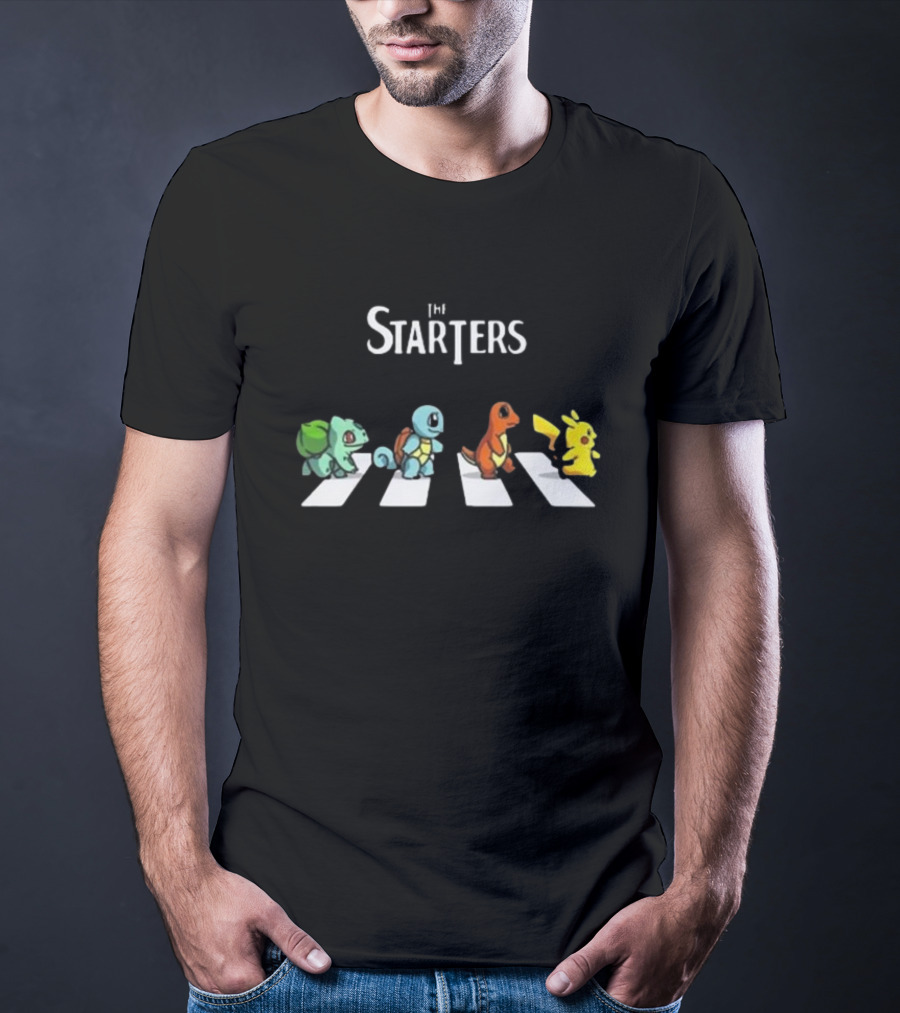 The Starters Pokemon Abbey Road Parody With Bulbasaur Squirtle Charmander Pikachu T-Shirt