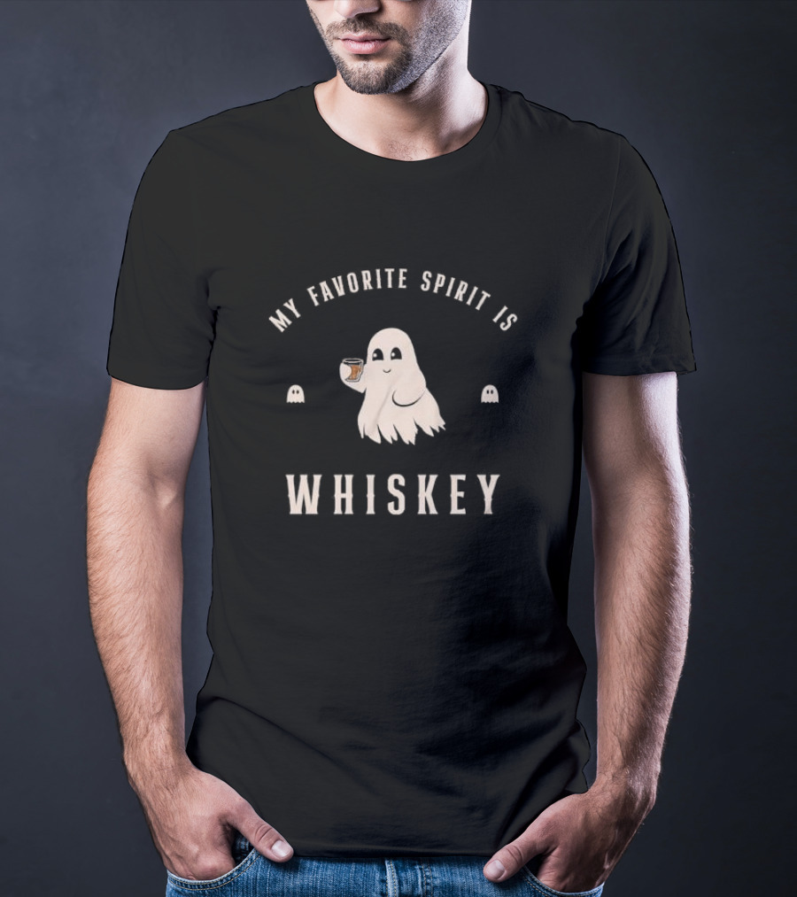 My Favorite Spirit Is Whiskey Ghost Holding Glass T-Shirt