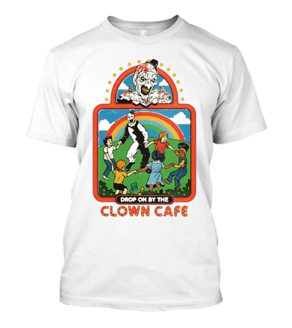 Drop On By The Clown Cafe Rainbow Clown Kids Circle T-Shirt