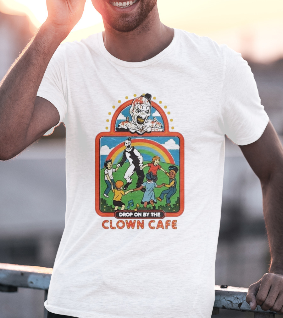 Drop On By The Clown Cafe Rainbow Clown Kids Circle T-Shirt