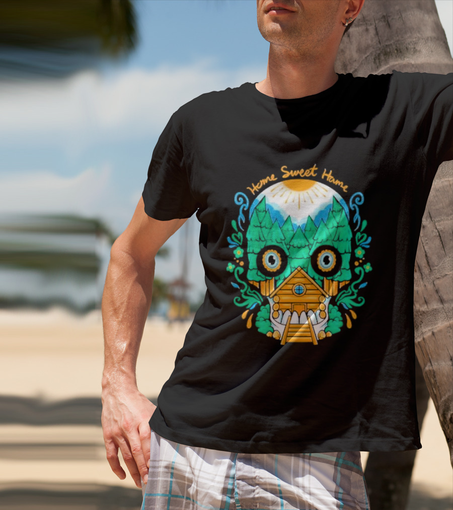 Home Sweet Home Nature Skull With Cabin In Spooky Atmosphere T-Shirt