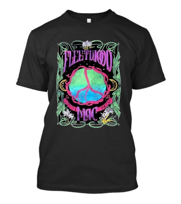 Fleetwood Mac World Peace Live Concert Graphic With Peace Symbol And Floral Motif T-Shirt
