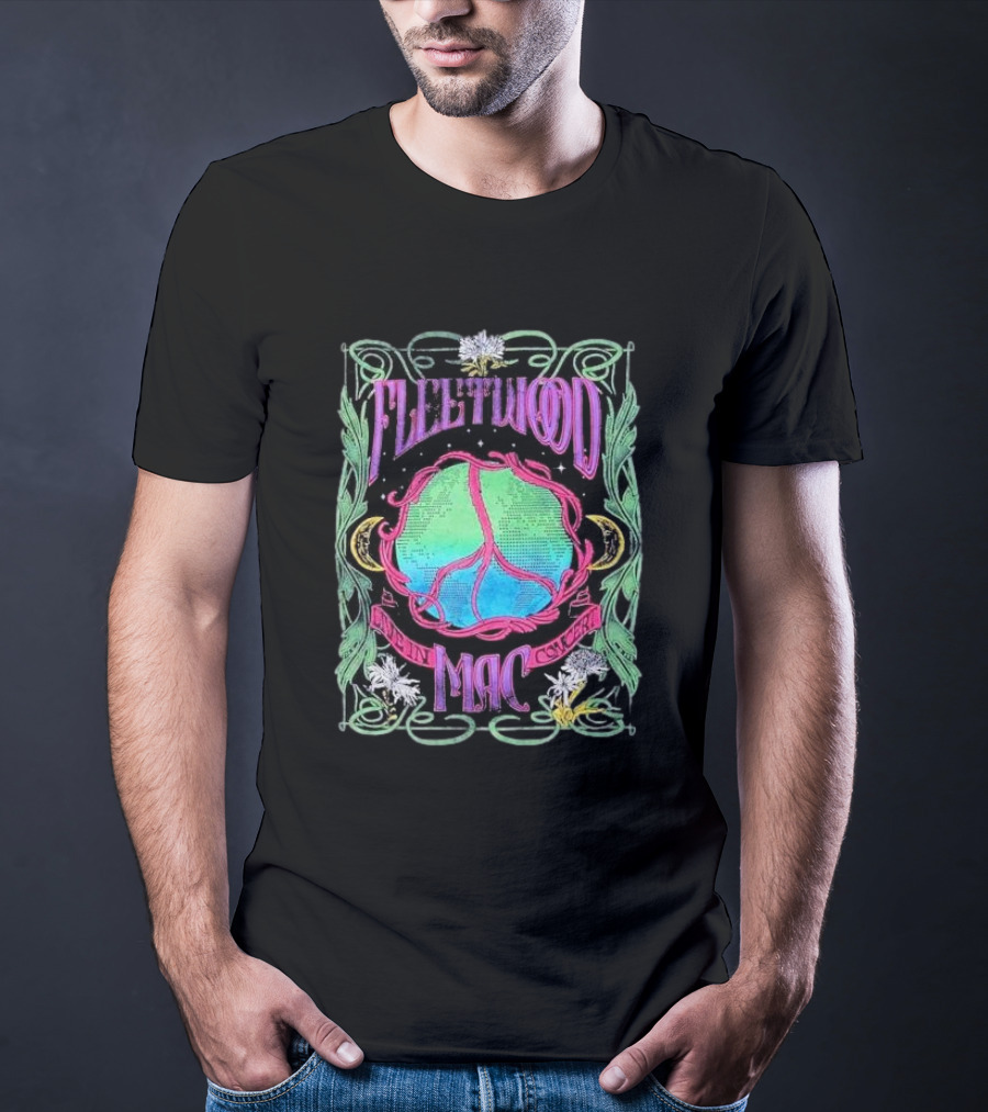 Fleetwood Mac World Peace Live Concert Graphic With Peace Symbol And Floral Motif T-Shirt