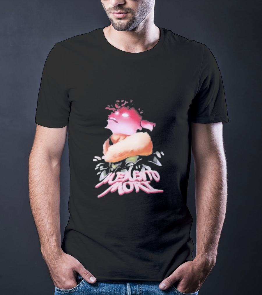 Memento Mori Floral Neon Character With Fur And Glowing Eyes T-Shirt