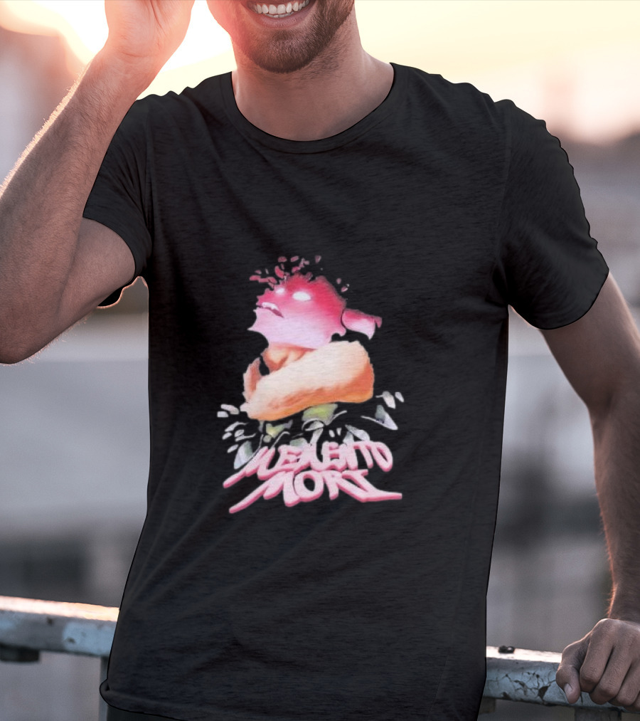 Memento Mori Floral Neon Character With Fur And Glowing Eyes T-Shirt