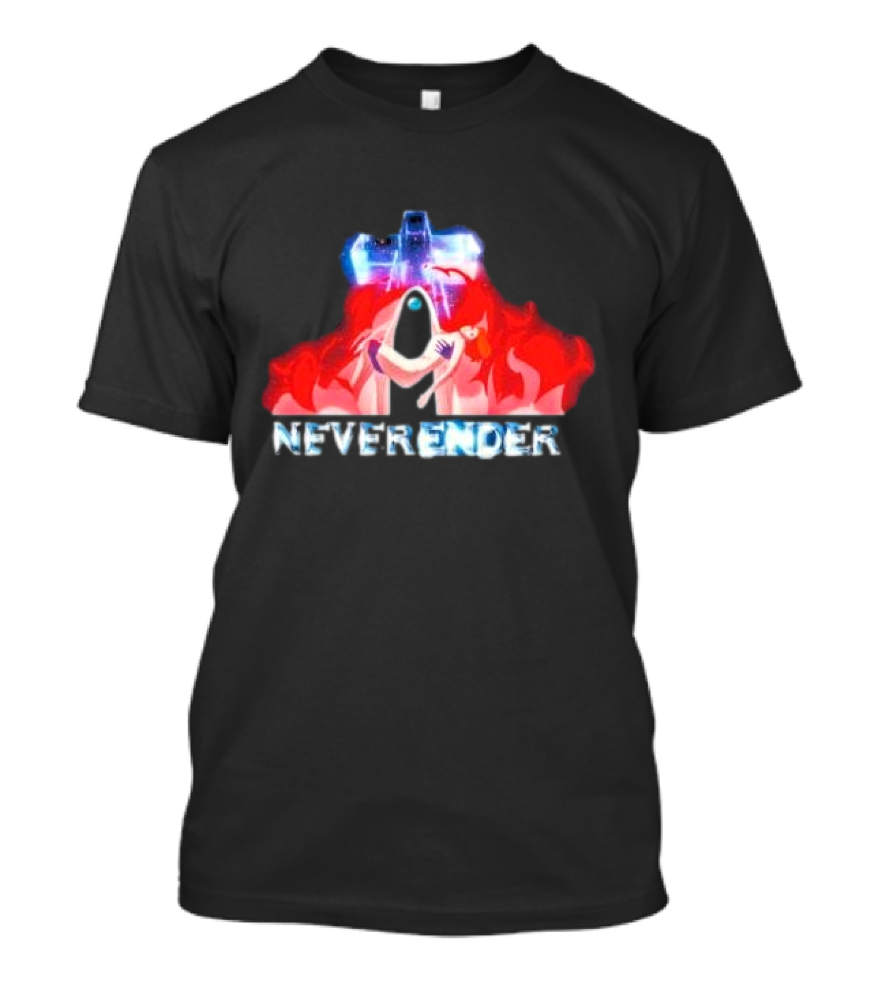 Neverender Spaceship And Mysterious Figure With Fiery T-Shirt