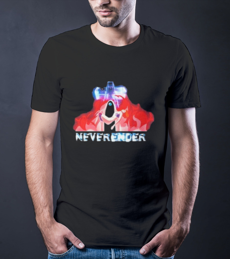 Neverender Spaceship And Mysterious Figure With Fiery T-Shirt