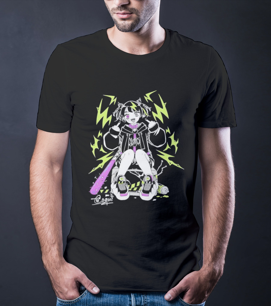 Coqui Delinquent Frog Vtuber With Purple Bat And Lightning T-Shirt