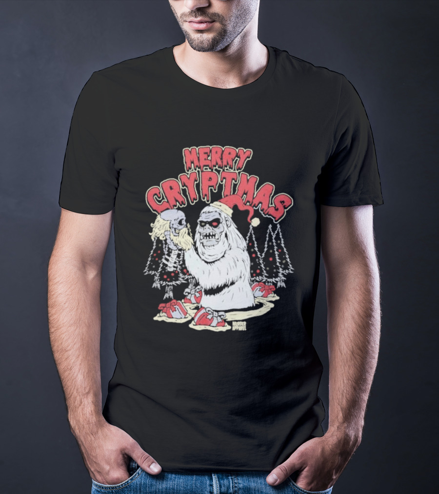 Merry Cryptmas Yeti Skull Santa Dark Humor T-Shirt