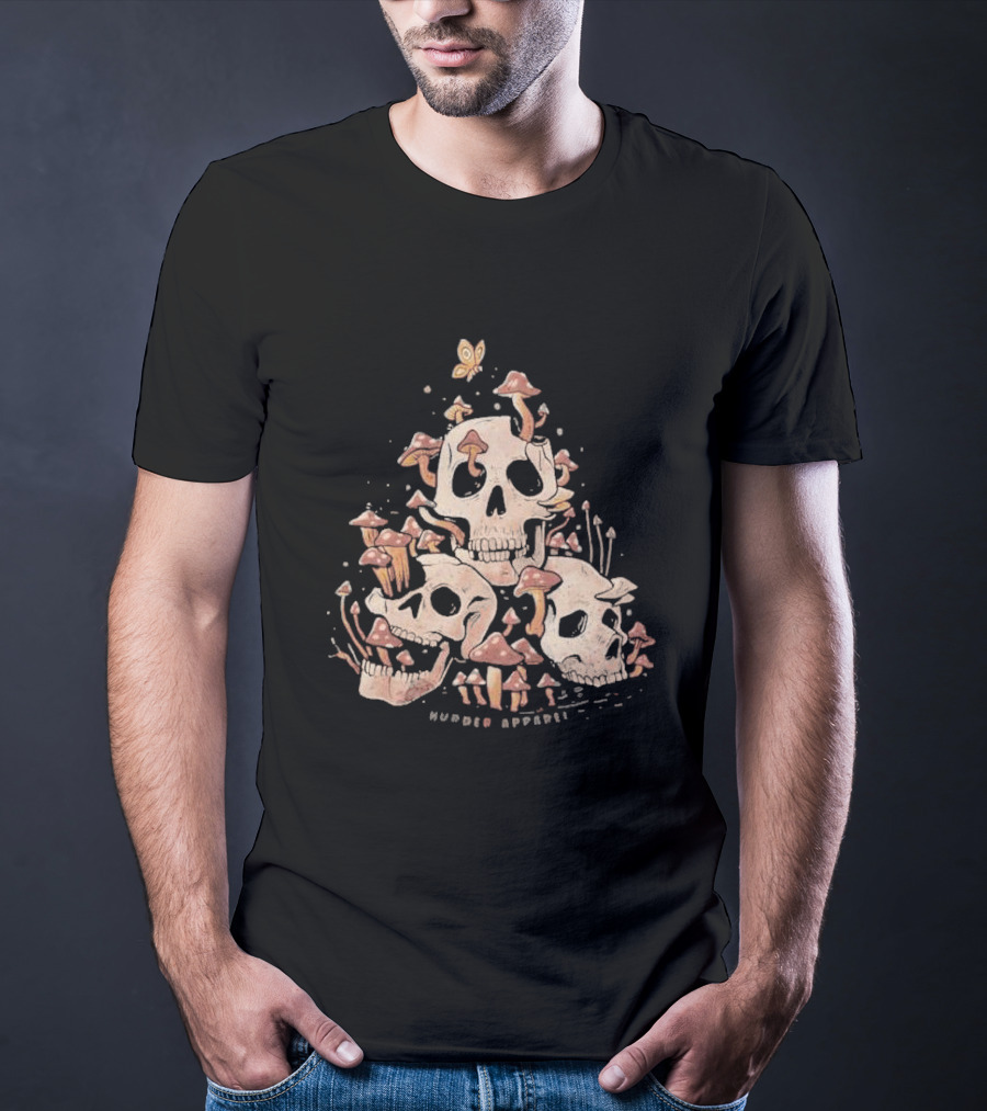 Skulls And Fungi Mushroom Murder Butterfly T-Shirt