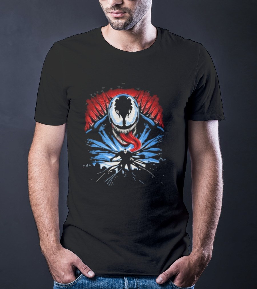 Venom Anti Hero Symbiote Red And Blue Cityscape Iconic T-Shirt
