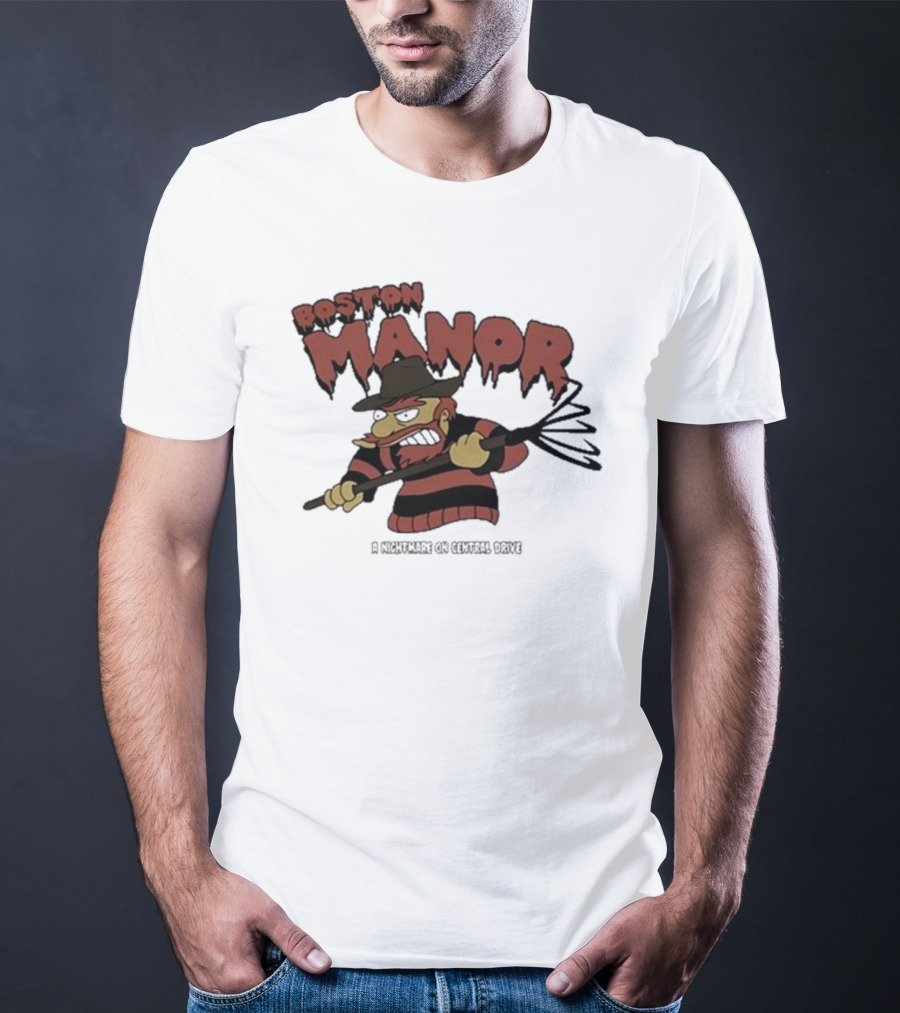 Boston Manor A Nightmare On Central Drive Freddy Krueger Parody Character T-Shirt