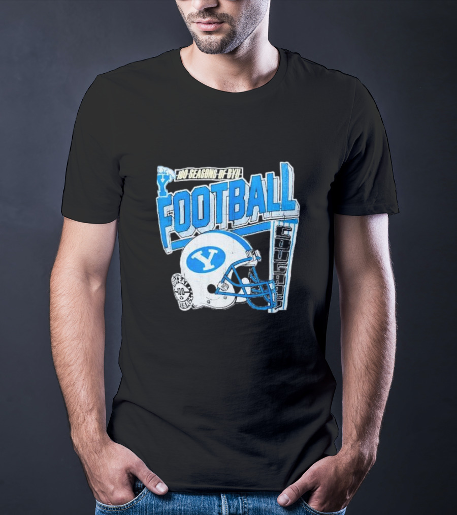 100 Seasons Of BYU Football Cougars Helmet Royal Army Brand T-Shirt