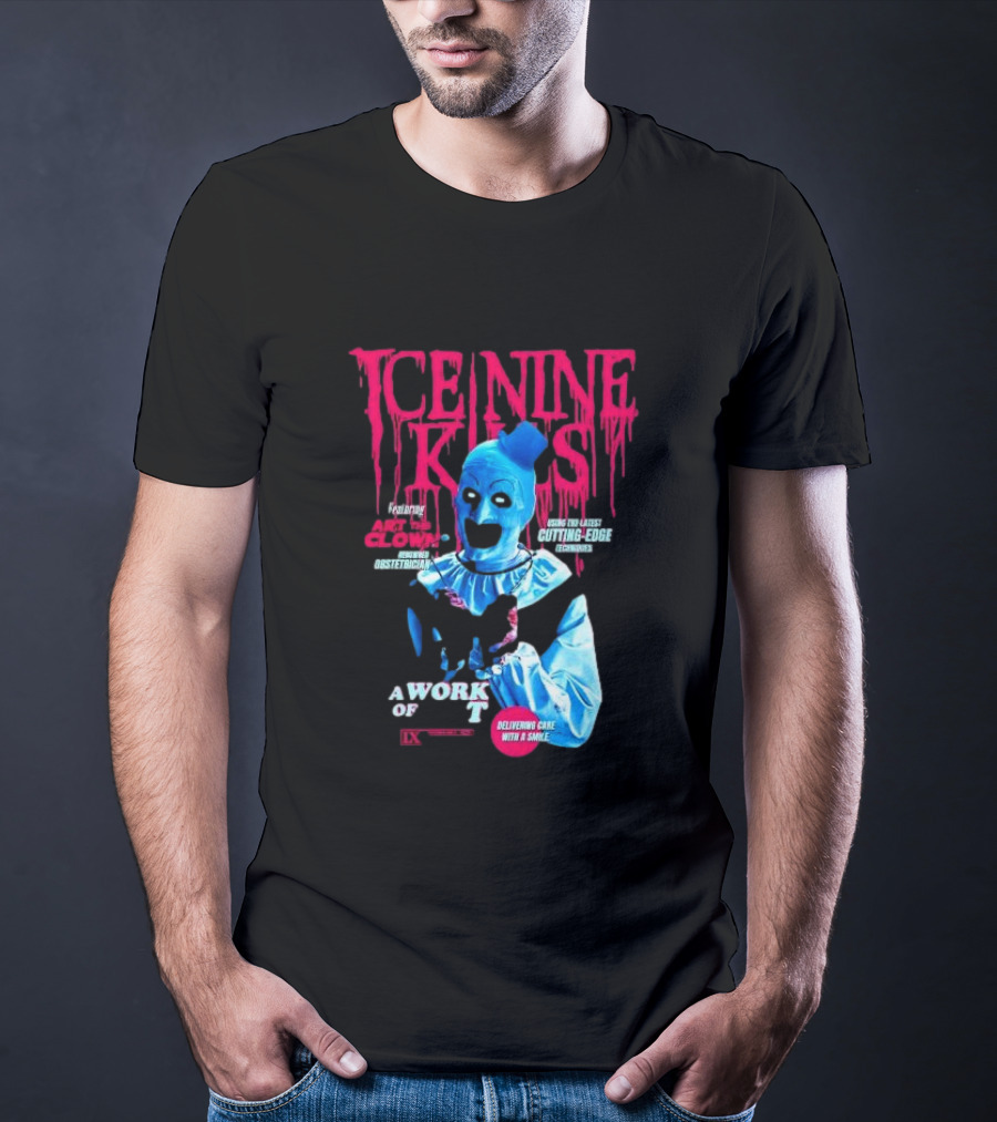 Ice Nine Kills Featuring Art The Clown Cutting Edge A Work Of T IX Delivering Cake With A Smile T-Shirt