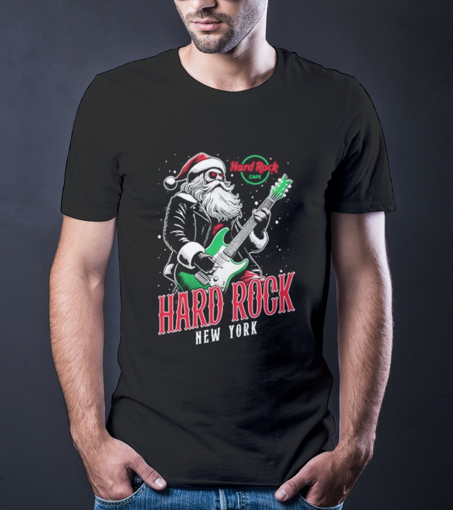 Hard Rock Cafe New York Santa Christmas Guitar Holiday Live T-Shirt