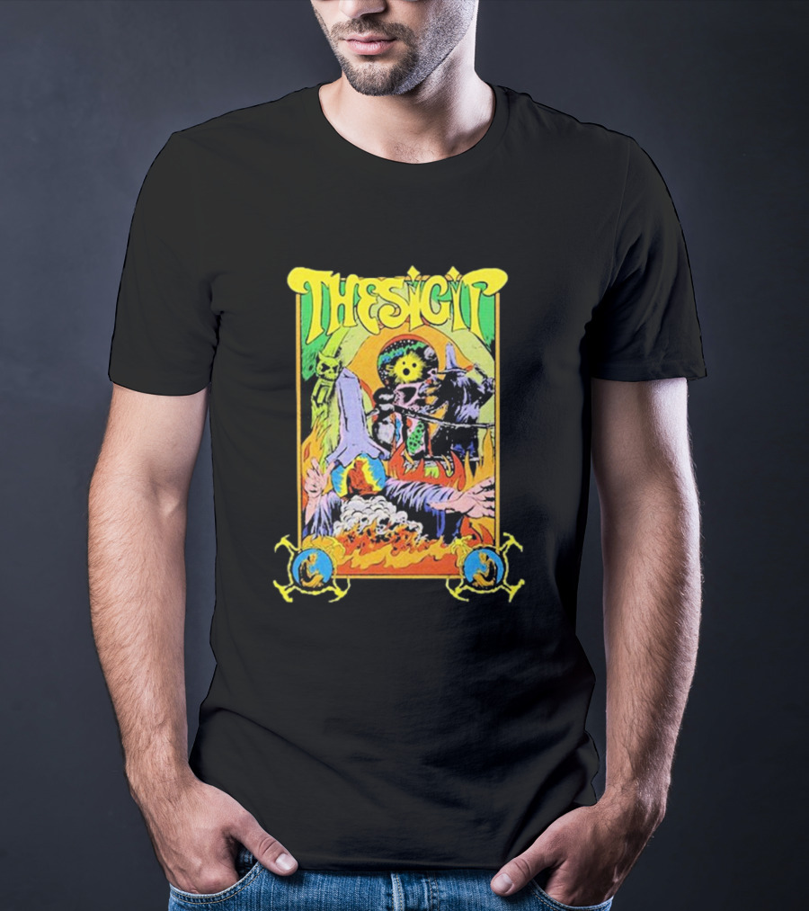 THESIGIT Psychedelic Skeletons Fire Scene Retro T-Shirt