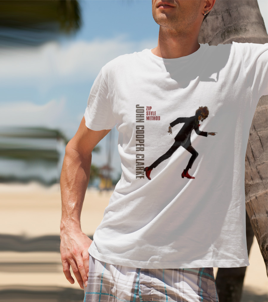 John Cooper Clarke Zip Style Method Dynamic Pose In Red Boots T-Shirt