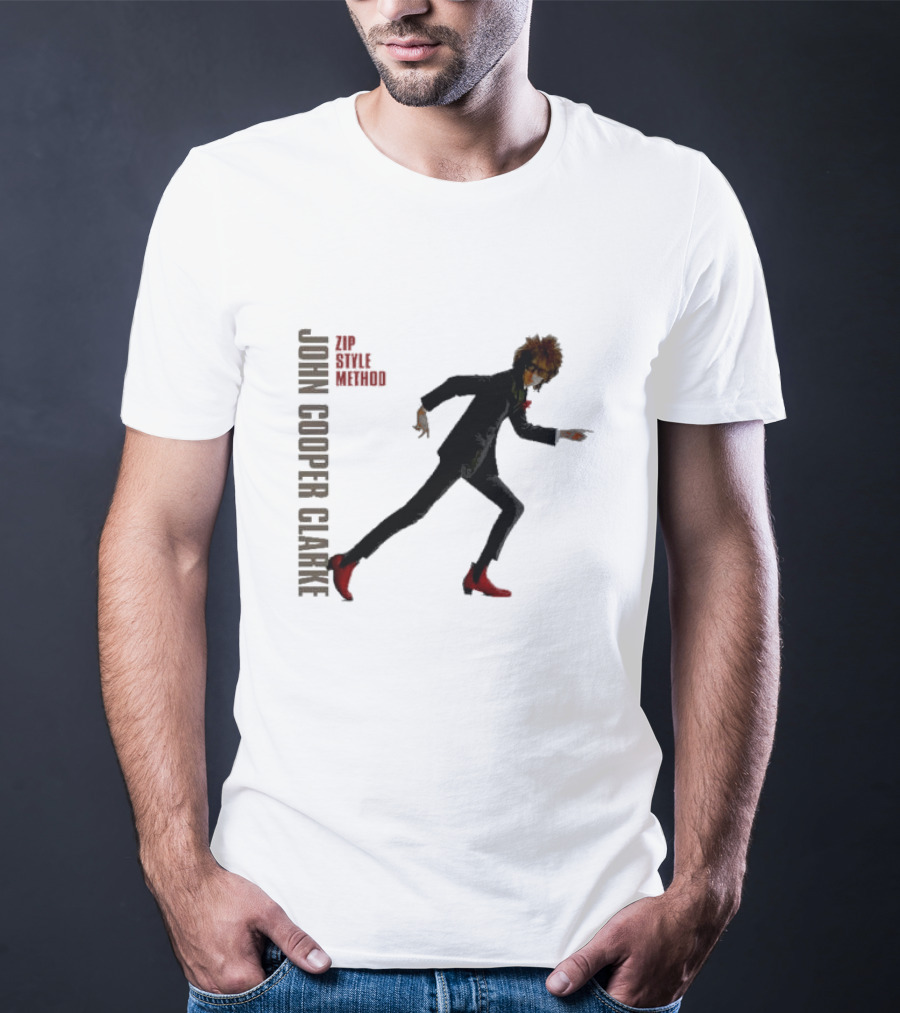 John Cooper Clarke Zip Style Method Dynamic Pose In Red Boots T-Shirt