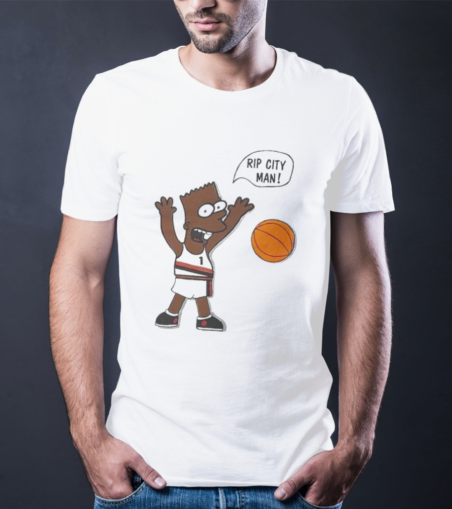 Rip City Man Bart Simpson Basketball Player With Orange Ball T-Shirt