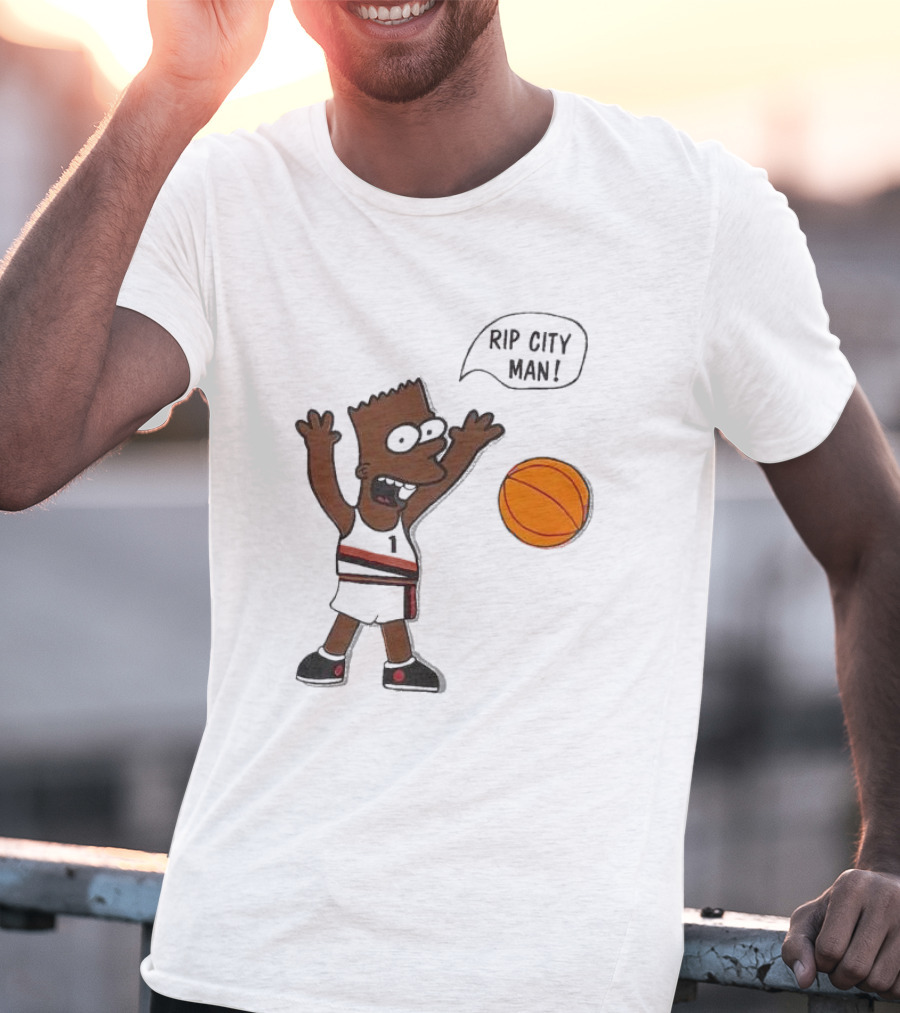 Rip City Man Bart Simpson Basketball Player With Orange Ball T-Shirt