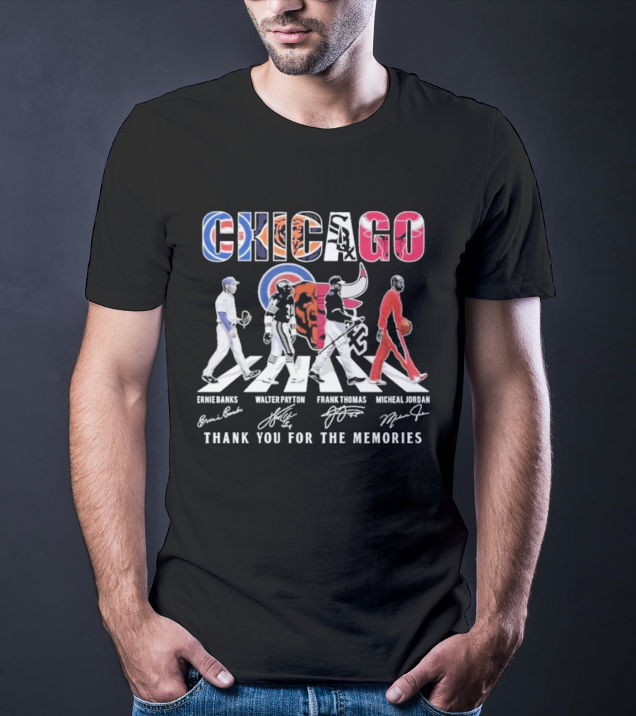 Chicago Cubs Bears Bulls Ernie Banks Walter Payton Frank Thomas Michael Jordan Thank You For The Memories T-Shirt