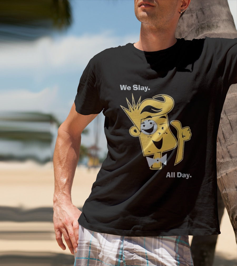 We Slay All Day Fgteev Shiny Yellow Character With Smile And Bow Tie T-Shirt