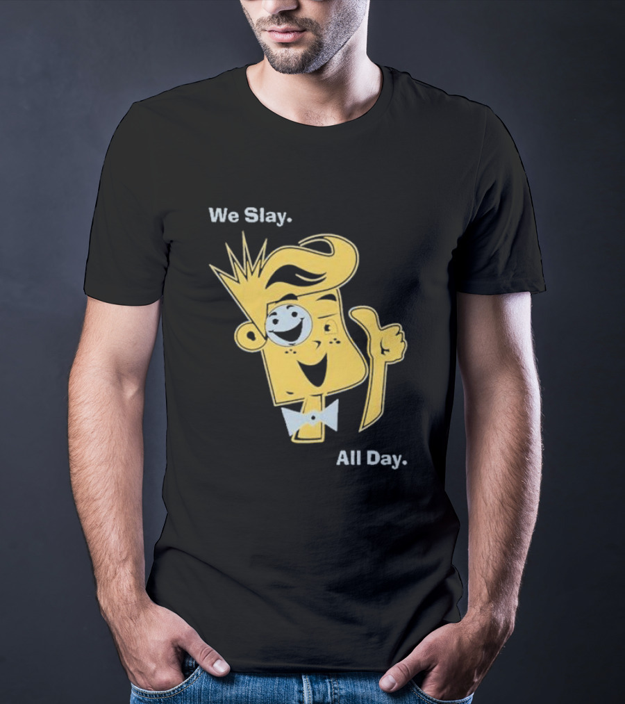 We Slay All Day Fgteev Shiny Yellow Character With Smile And Bow Tie T-Shirt