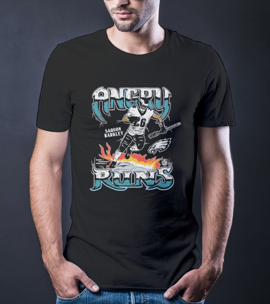 Saquon Barkley Angry Runs Philadelphia Eagles Good Morning Football NFL Homage Player Graphic Tri-blend T-Shirt