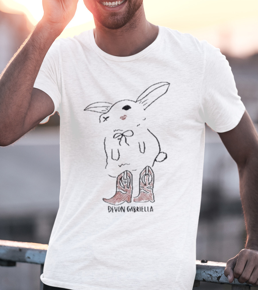 Devon Gabriella Bunny In Boots With Ribbon Bow And Cowboy Shoes T-Shirt