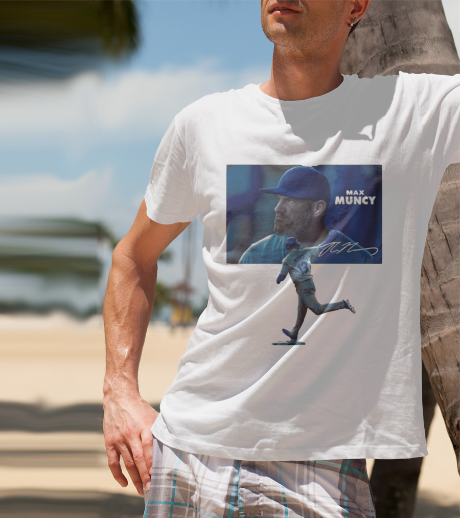 Max Muncy Baseball Figurine And Signature Photo T-Shirt
