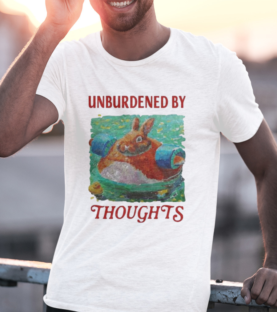UNBURDENED BY THOUGHTS Rabbit Floating With Tube In Water Scene T-Shirt