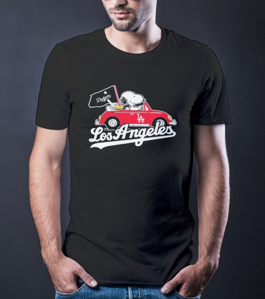 Los Angeles Dodgers Snoopy LA Car Dodgers Flag T-Shirt