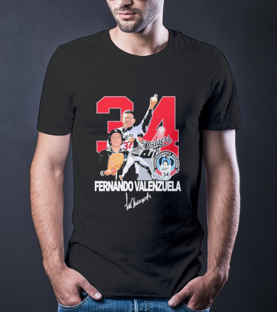 Fernando Valenzuela Dodgers 34 Legend Baseball Tecolomania Mexican 34 Signature T-Shirt
