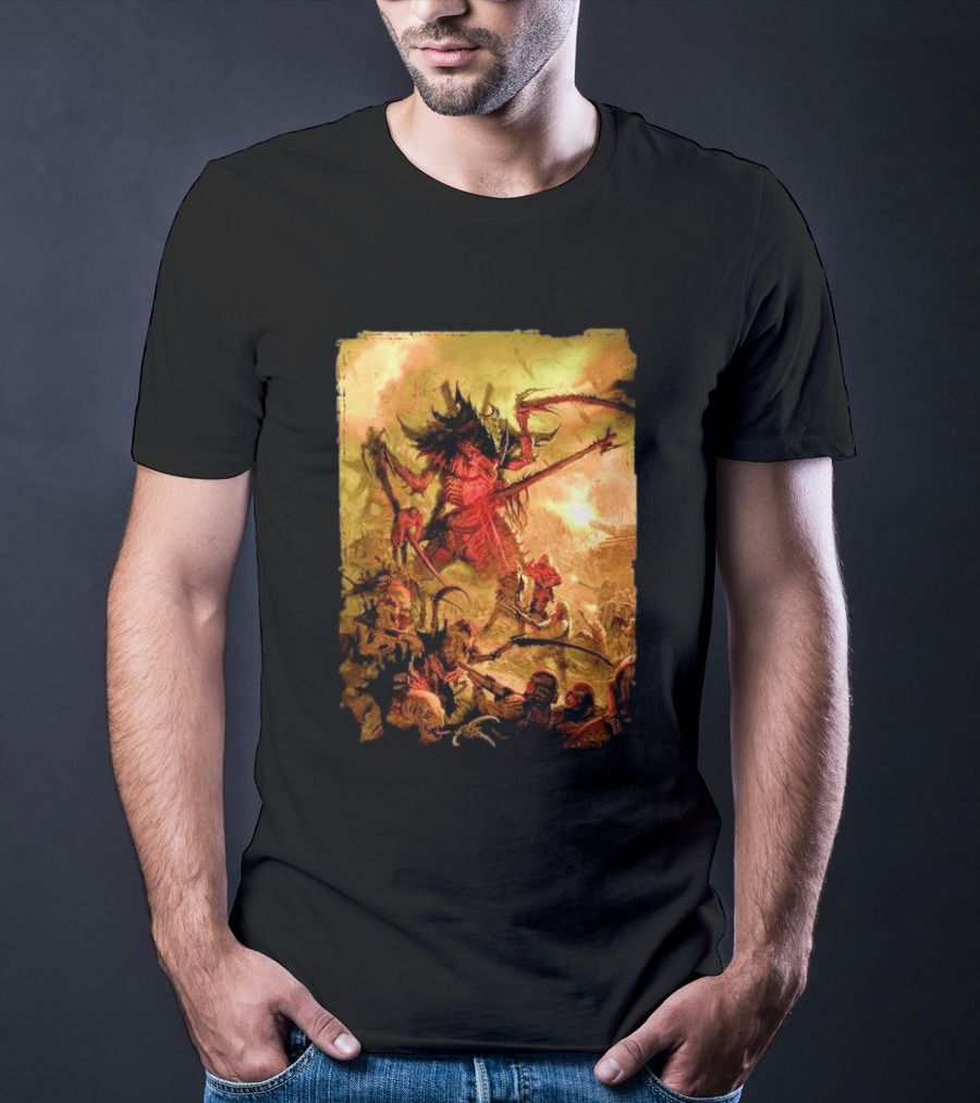 War Zone Octarius Rising Tide Black Tyranid Artwork Battle Scene T-Shirt