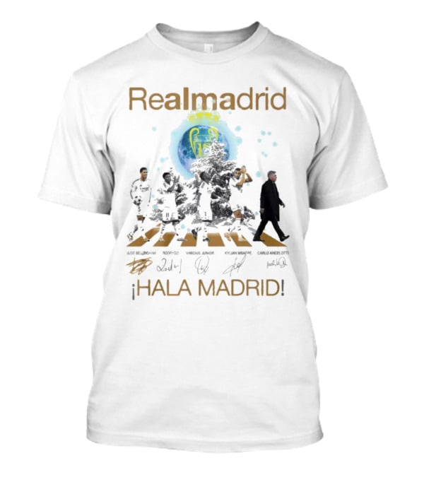 Real Madrid Hala Madrid Jude Bellingham Rodrygo Vinicius Junior Kylian Mbappe Carlo Ancelotti Signatures T-Shirt