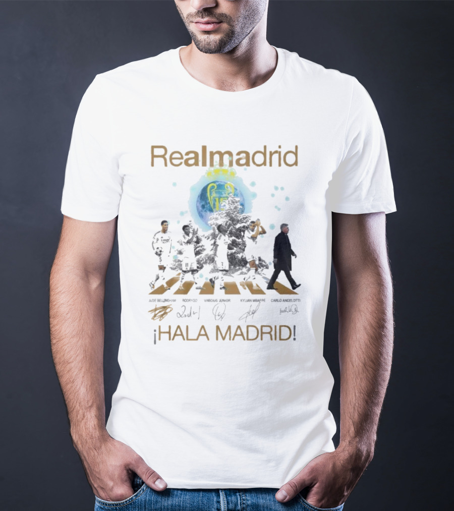 Real Madrid Hala Madrid Jude Bellingham Rodrygo Vinicius Junior Kylian Mbappe Carlo Ancelotti Signatures T-Shirt