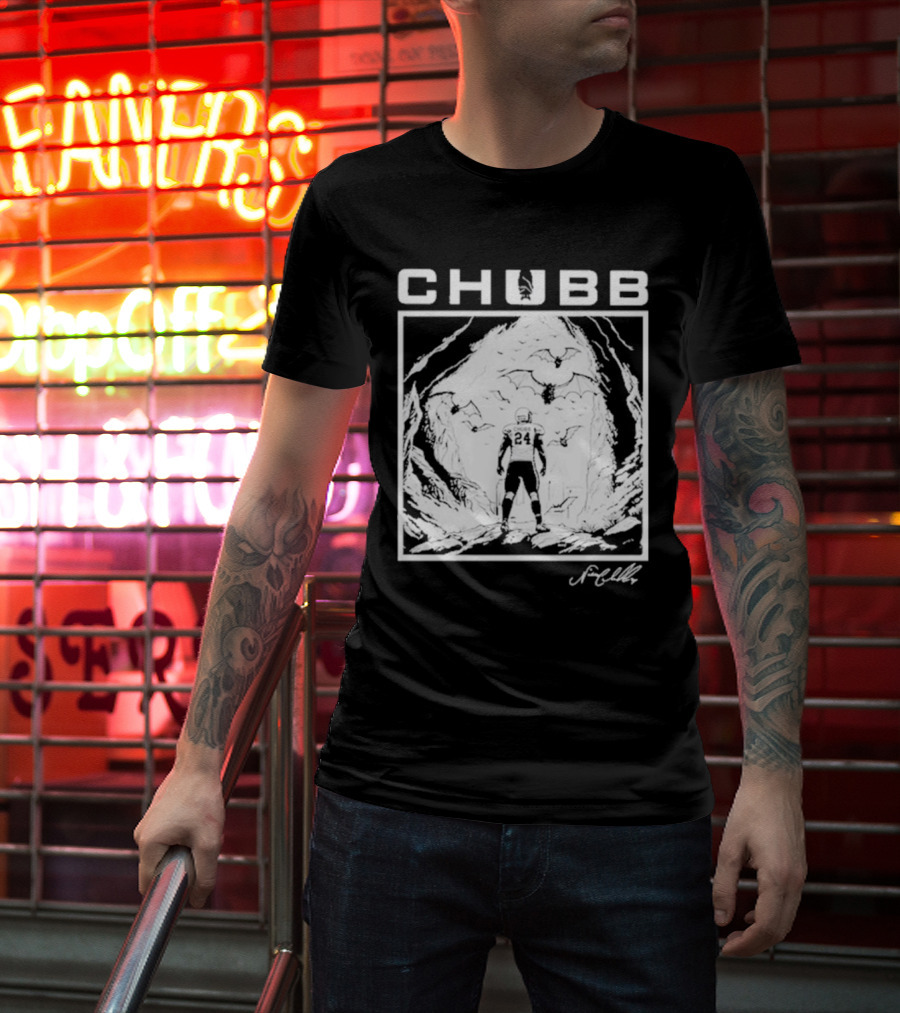 Chubb 24 Cleveland Football Bat Cave Fantasy Scene T-Shirt