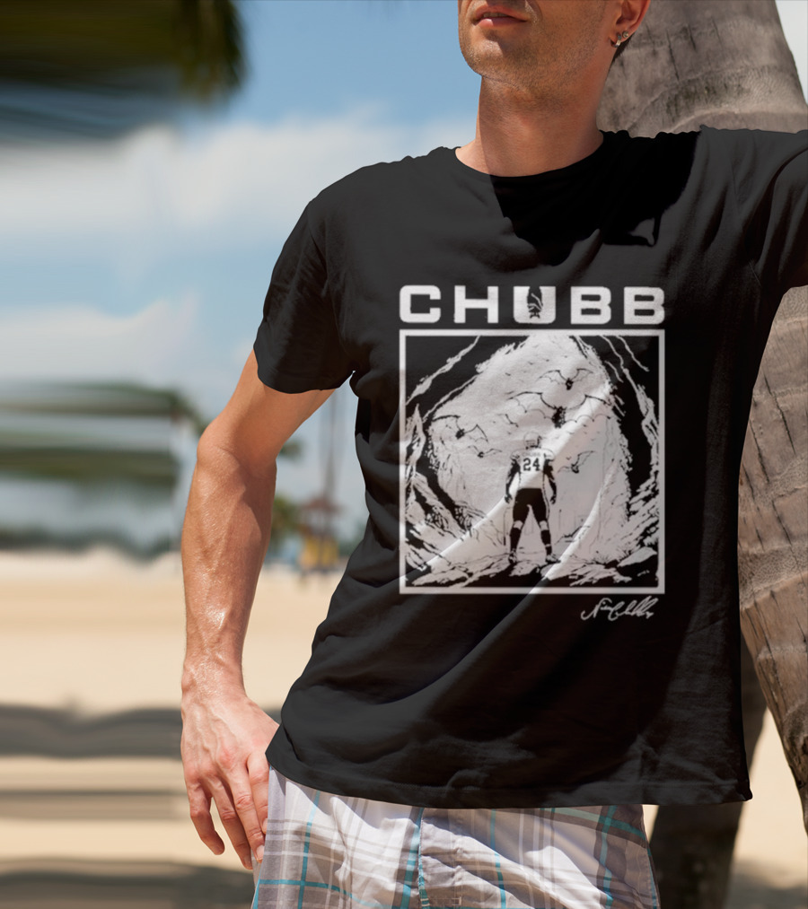 Chubb 24 Cleveland Football Bat Cave Fantasy Scene T-Shirt