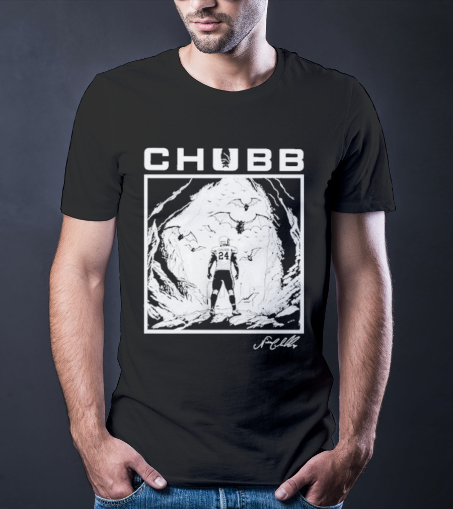Chubb 24 Cleveland Football Bat Cave Fantasy Scene T-Shirt