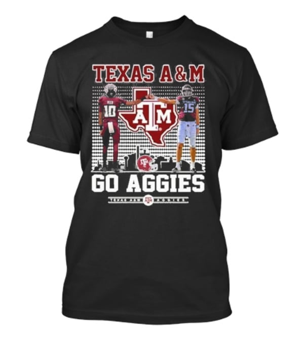 Texas A&M Aggies Football Players 10 And 15 Go Aggies Texas Map T-Shirt
